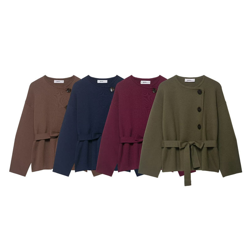 Women's Belted Knit Short Coat