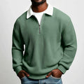 Men's Solid-Color Waffle-Weave Long-Sleeve Lapel Zip-Up Shirt