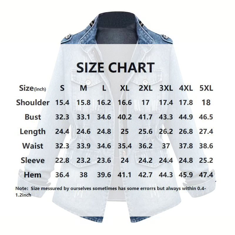 Plus Size Women's Denim Jacket, Solid Color Stand Collar Long Sleeve Zip Front Coat With Button Accents