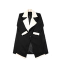 Fashionable Contrast Color Large Lapel Mix And Match Bandage Dress Fake Two-piece Suit Coat