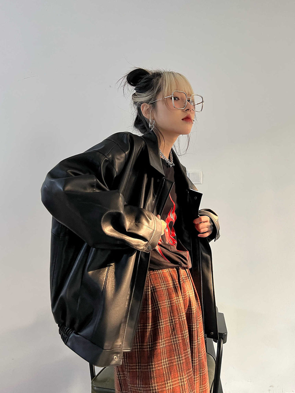 Women's Loose Pu Leather Short Retro Coat