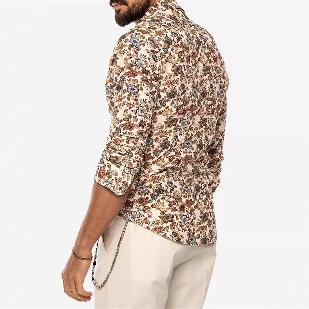 Men's Loose-fit Camouflage Multi-color Casual Jacquard Shirt