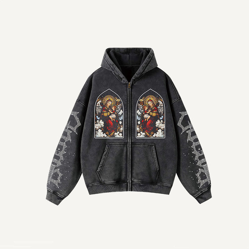 Printed Casual Zip-up Hoodie