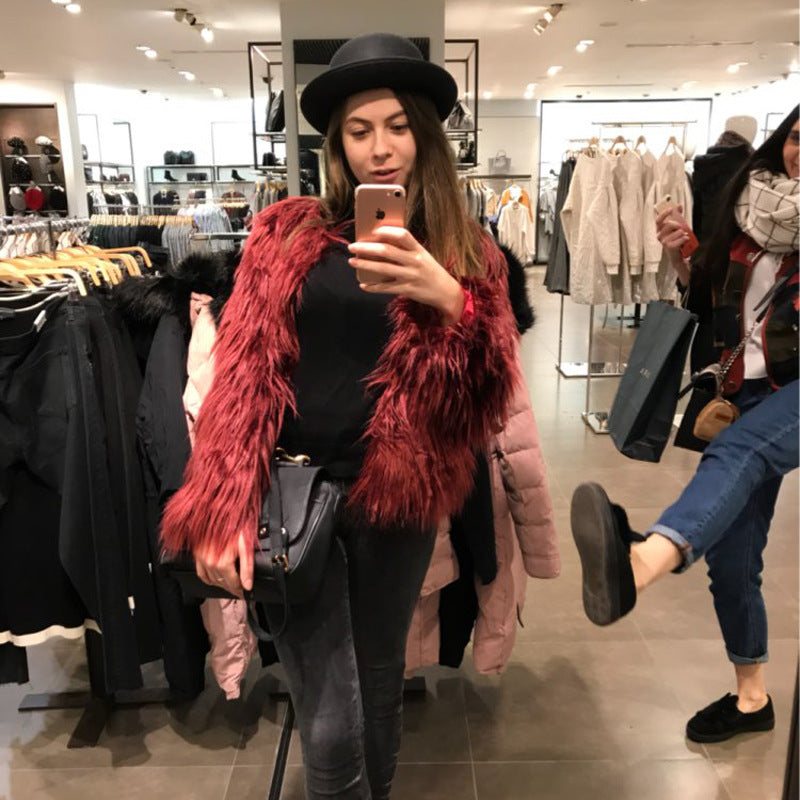 Women's Short Long Sleeve Plus Size Fur Coat