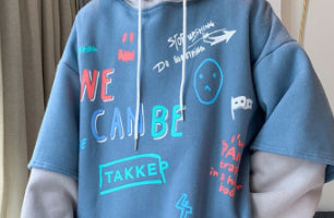 Men's Hooded Sweatshirt Loose Korean Style Fake Two-piece