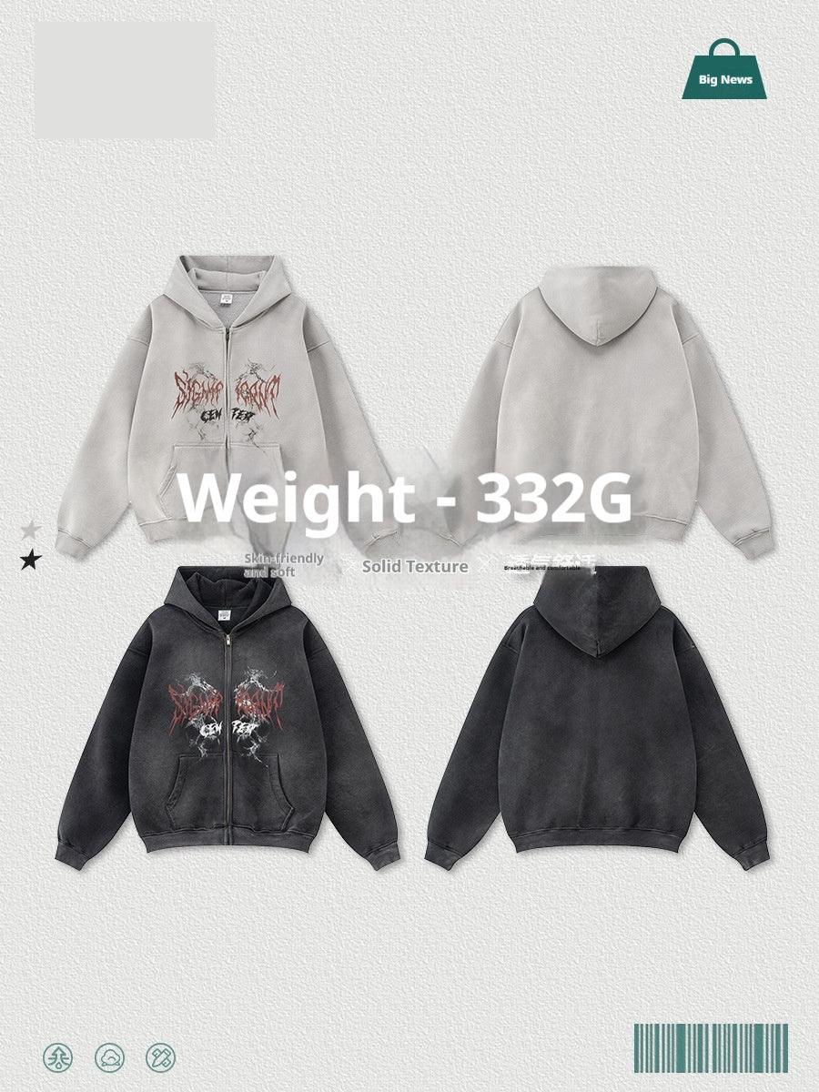 Gothic Style Zippered Hooded Sweatshirt Cardigan Jacket For Men