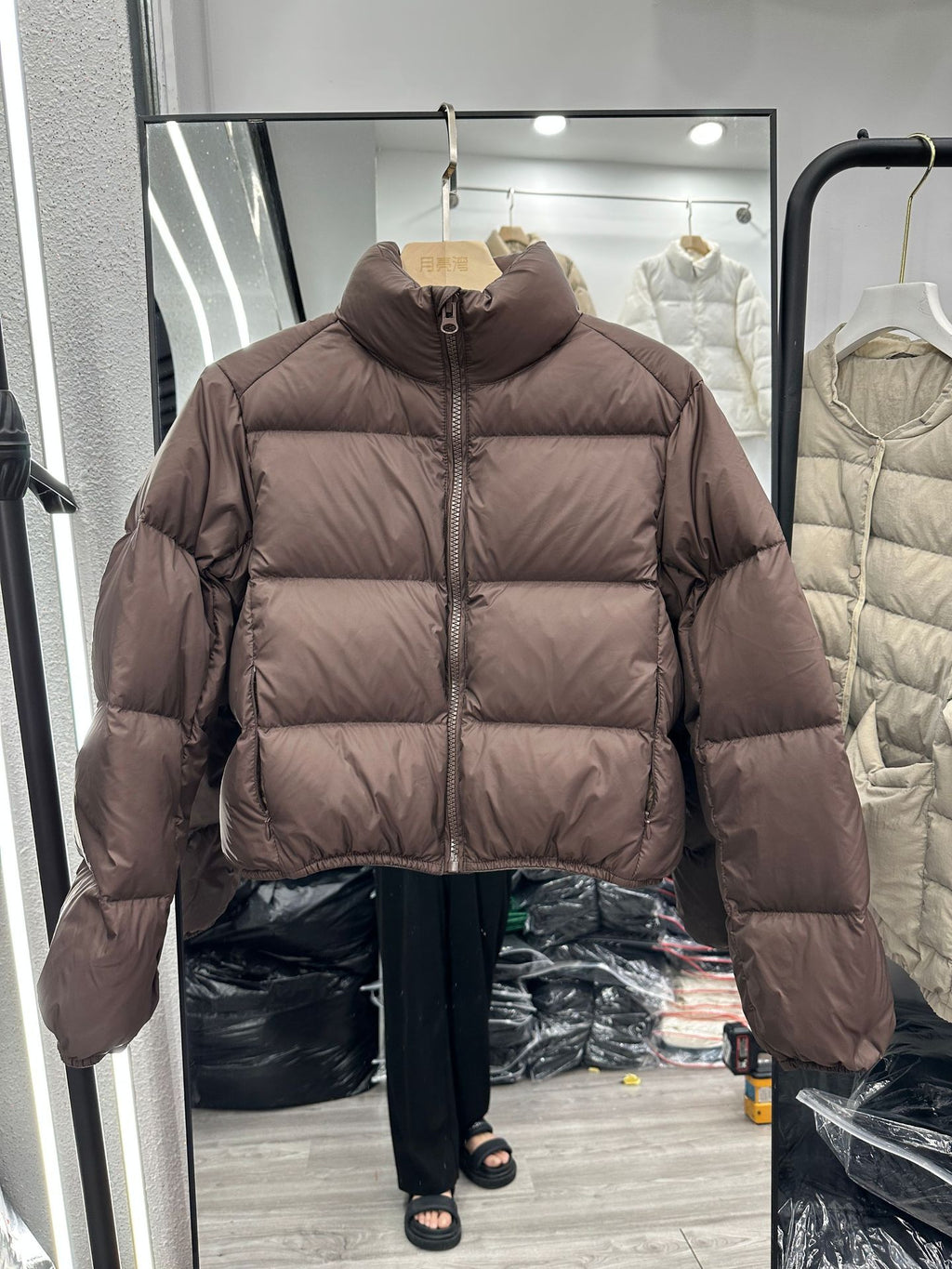 Women's Short Solid Color High-waisted Stand-collar Padded Cotton Coat