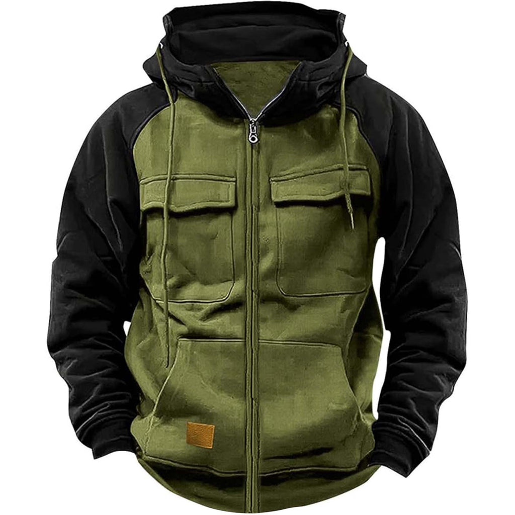Men's Hooded Solid Color Youth Sports Multi-pocket Patch Hoodie