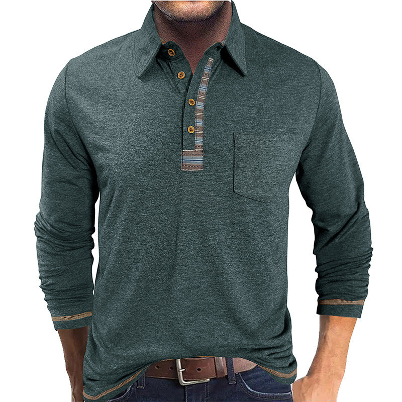 Men's Button-down Collar Colored Cotton Long Sleeve Polo Shirt