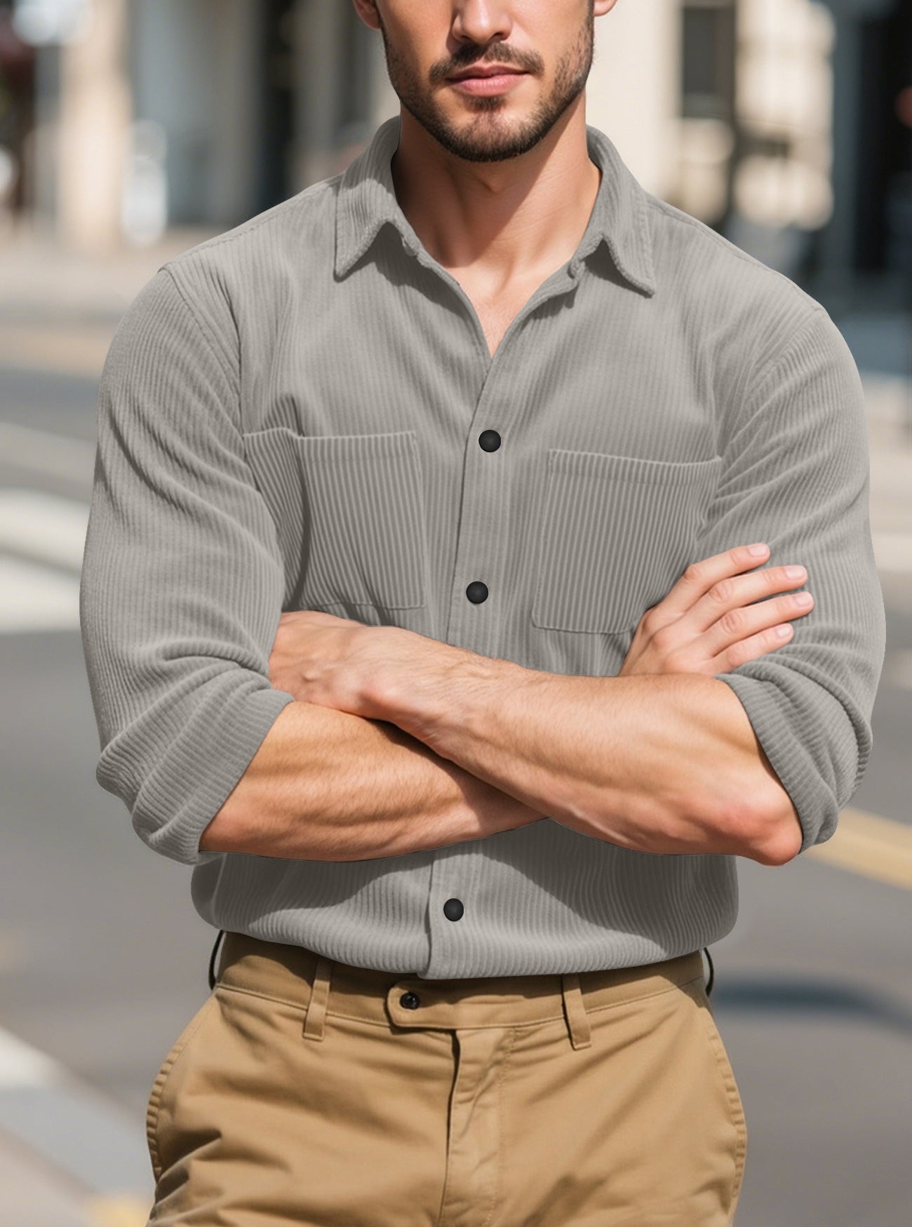 Fashion Long Sleeve Shirt Casual Lapel Corduroy Jacket Slim Fit Jacket