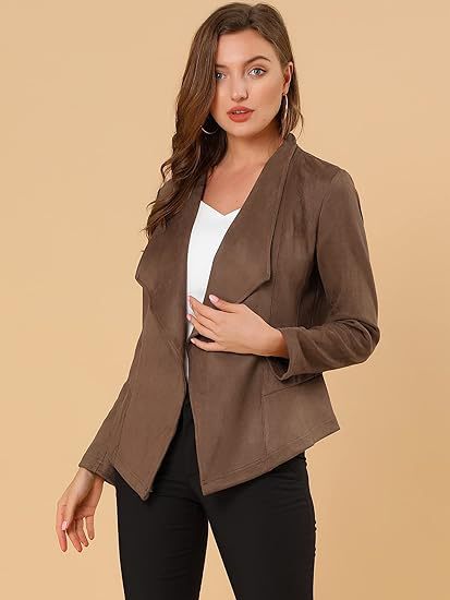 Casual Suede Lapel Long Sleeve Short Coat For Women