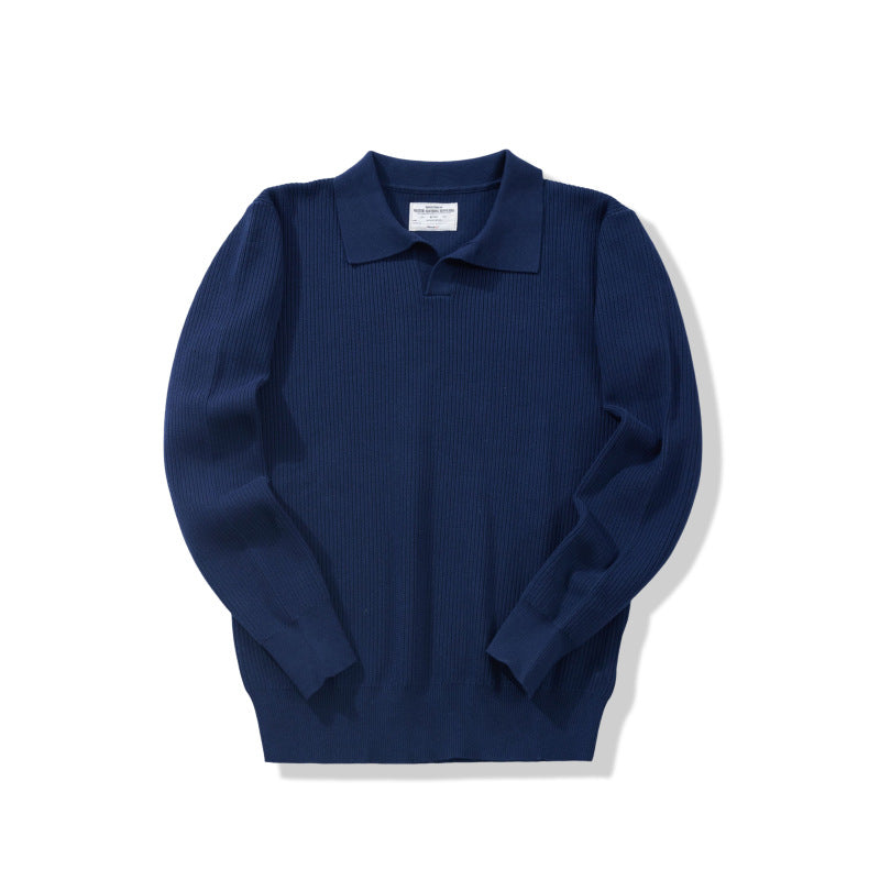 Braid Pattern Pure Cotton Lapel Thick Knitwear Sweater