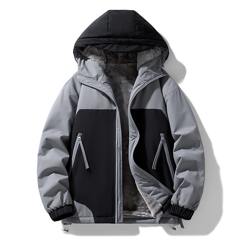 Retro Patchwork Hit Loose Casual Hooded Jacket