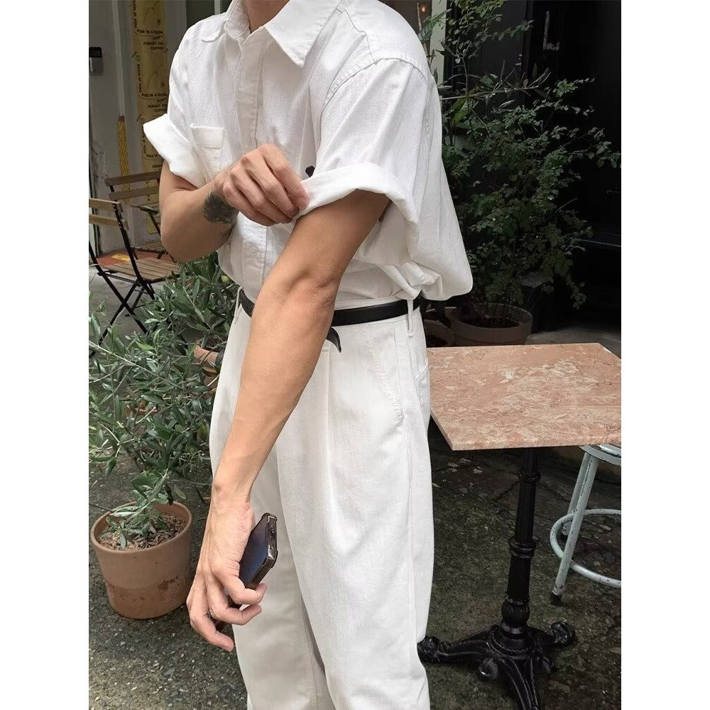 Casual Short-sleeved Shirt Japanese Minimalist Men