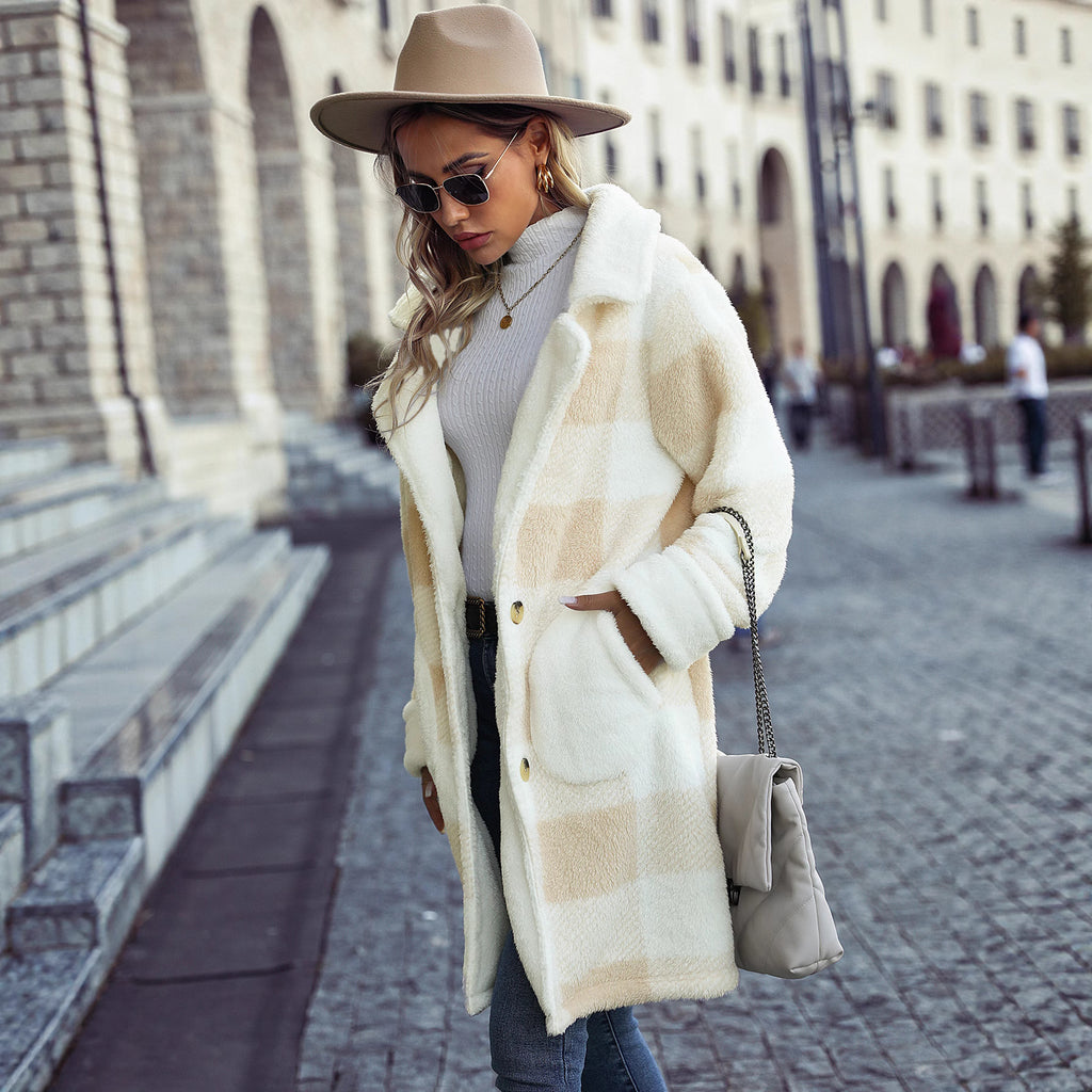 Single-breasted Plaid Long Coat For Fallwinter