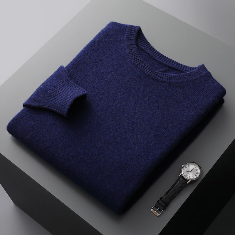 Casual Men's Solid Color Loose Round Neck Wool Sweater