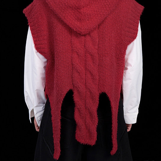 Fake Two Pieces Placket Hooded Sweater Coat