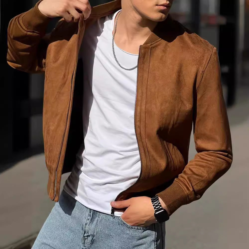 European And American Leisure Suede Solid Color Coat