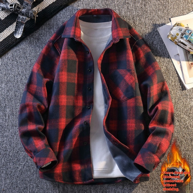 Men's Turn-down Collar Long Sleeve Flannel Shirt With Fleece Lining