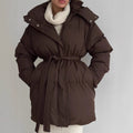 Casual Waist Tight Skinny Slimming Hooded Mid-length Bread Cotton-padded Jacket