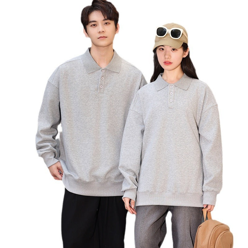 Loose-fit Lapel-collar Drop-shoulder Hoodie Without A Hood