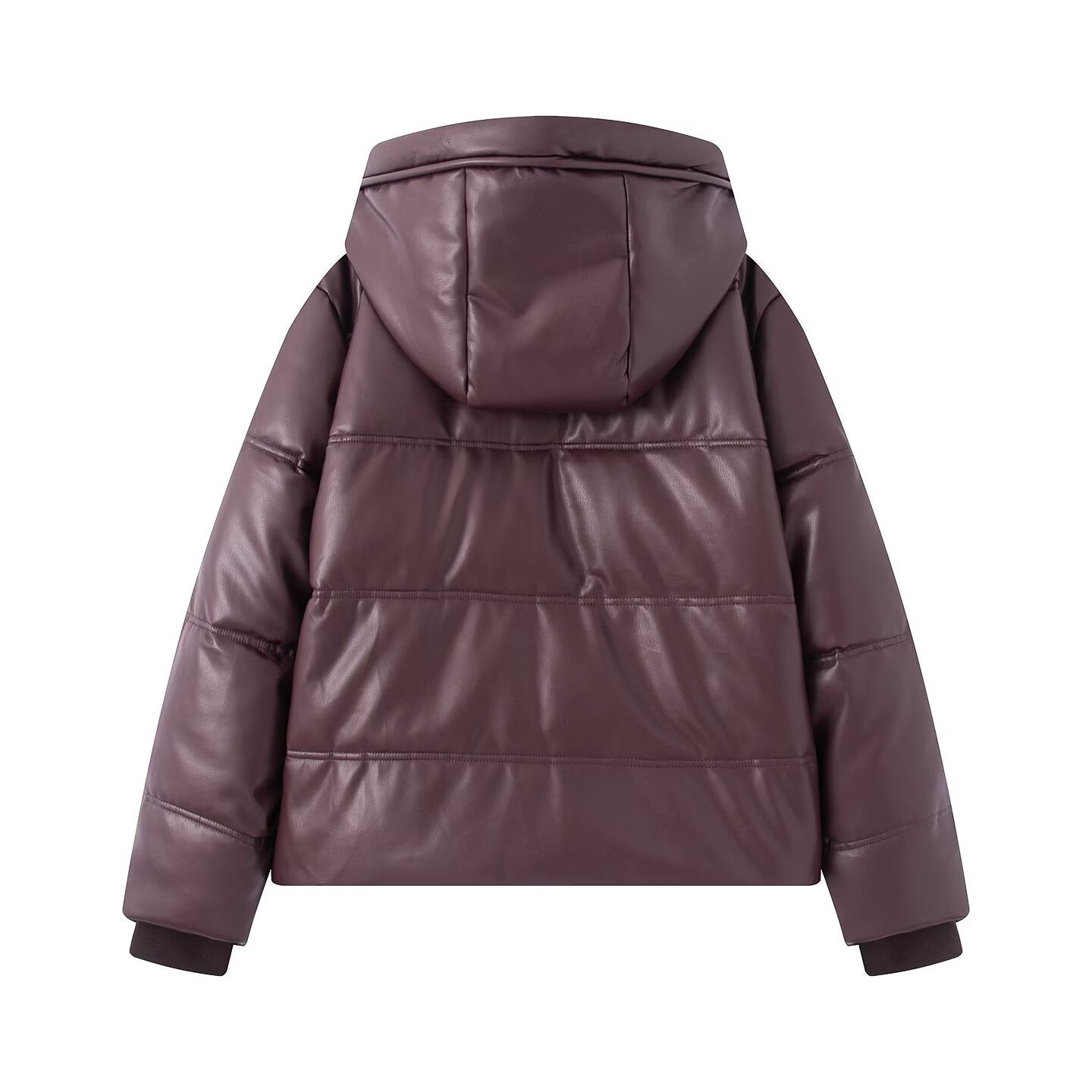 Thickened Warm Hooded Faux Leather Padded Cotton Coat For Women