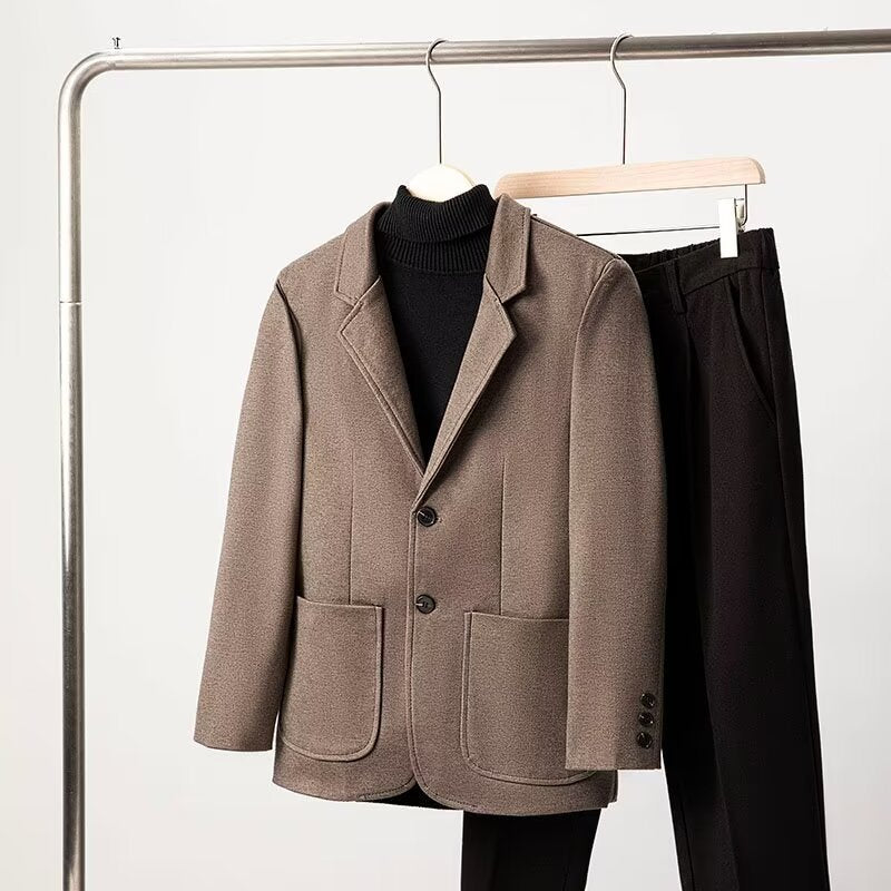 Mens Solid Color Loose Fit Business-Casual Wool Blazer