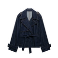 French Blue Belt Short Wide Design Denim Trench Coat