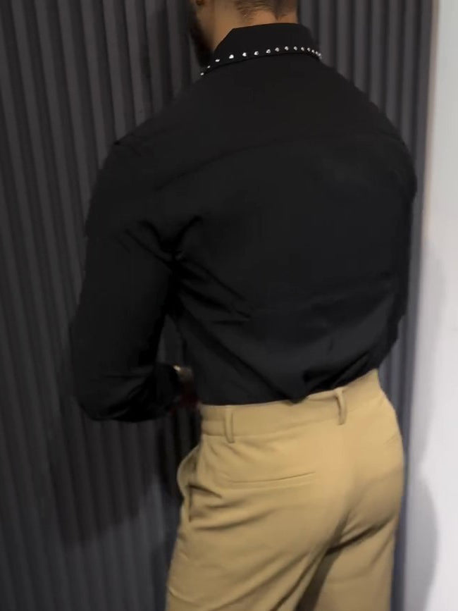 Chic Black Button-down Collar Shirt