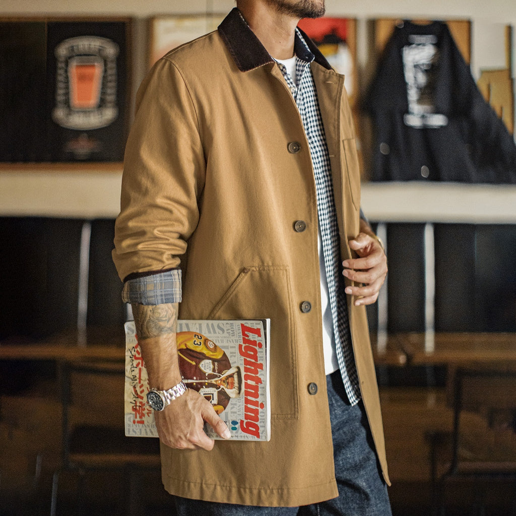 American Retro Michigan Trench Coat Khaki Barne Style Mid-length