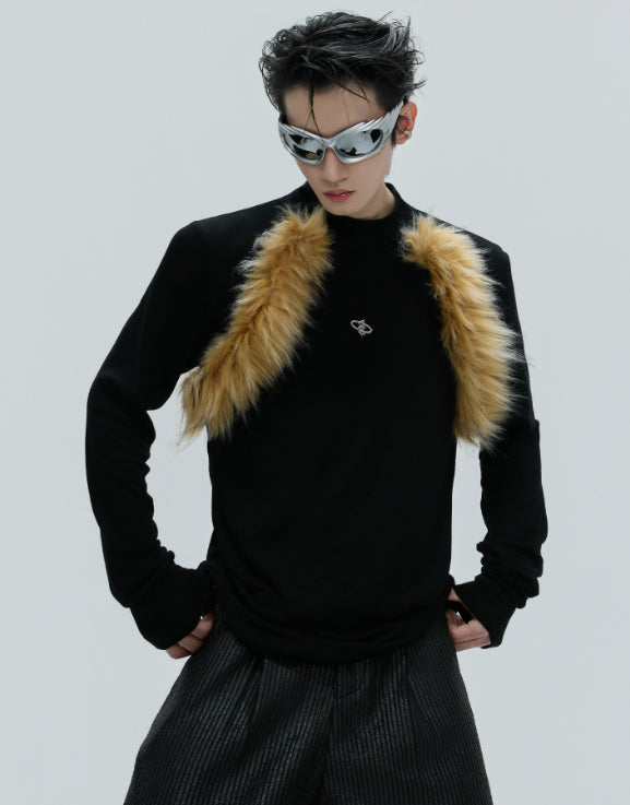 Retro Turtleneck Furry Design Slim Bottoming Shirt