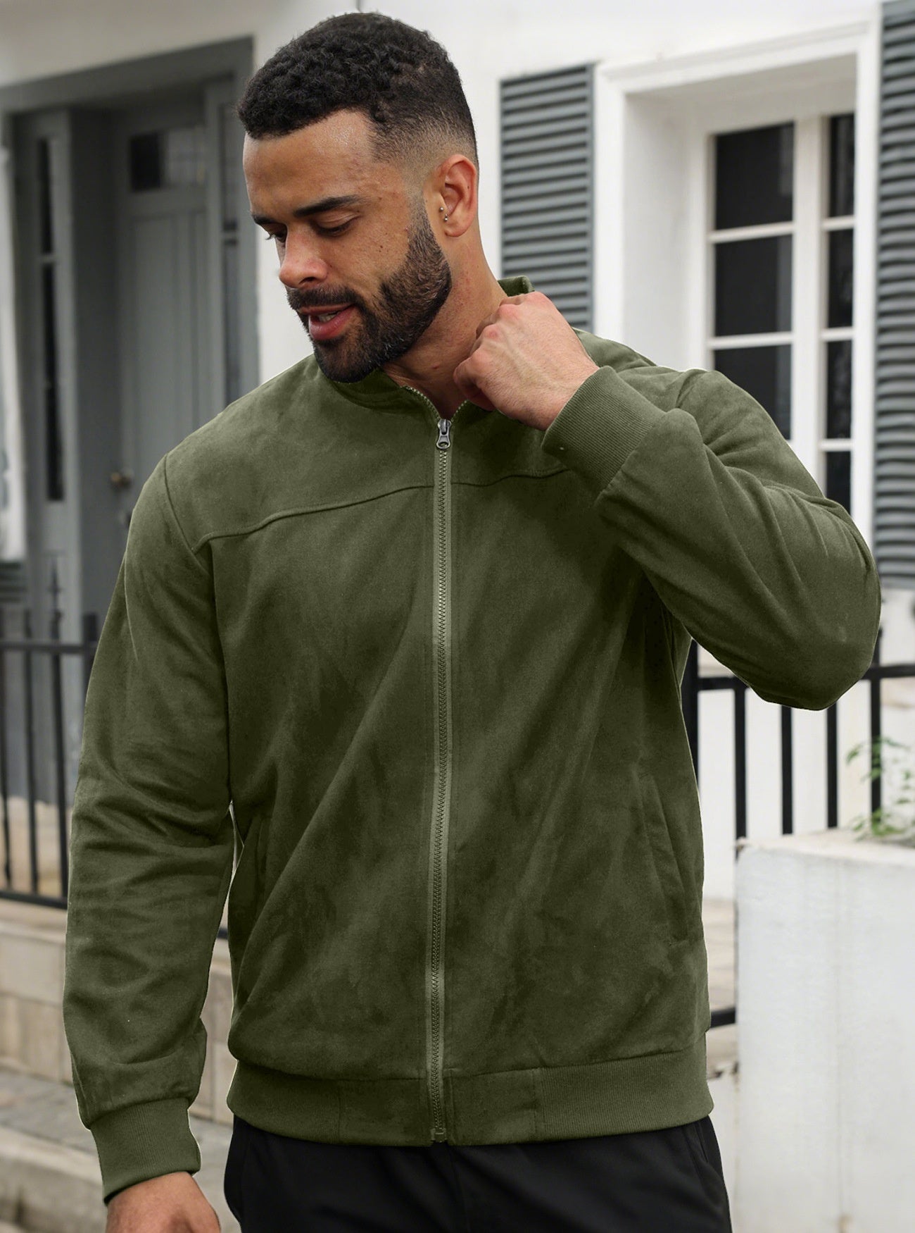 Men's Suede Flight Jacket Solid Color