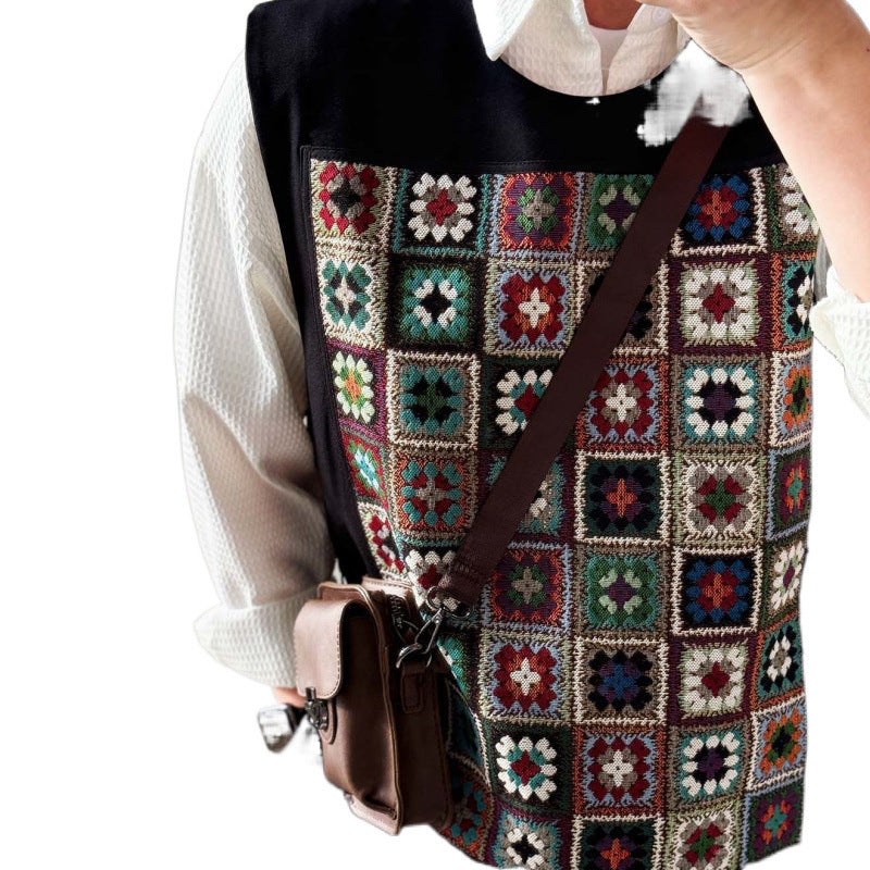 Woven Kaleidoscope Design Pullover Trend Versatile Loose-fitting Waistcoat