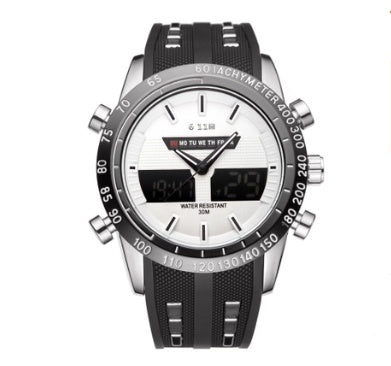 Men's silicone watch LED double display quartz 30 meters waterproof business casual sports watch