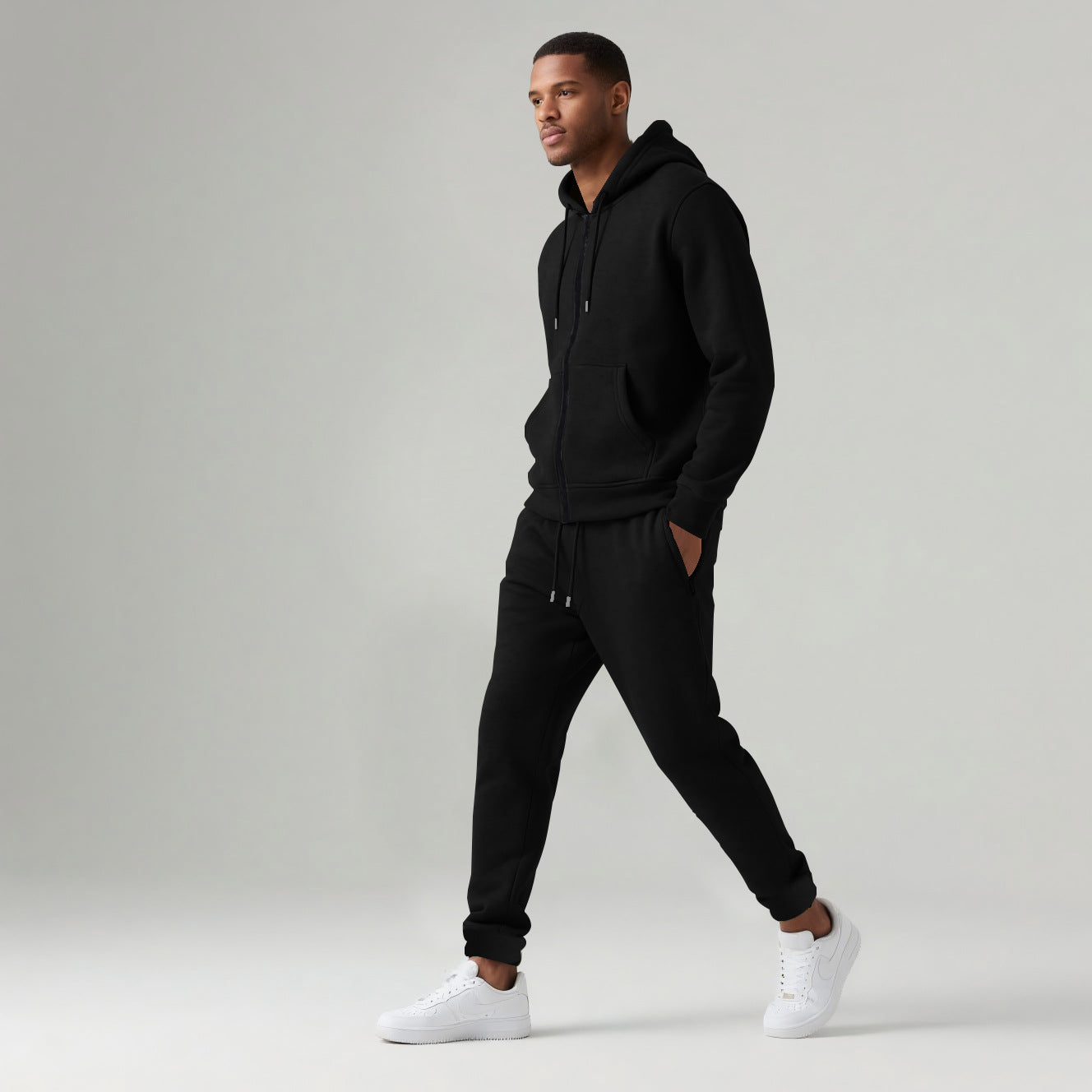 Men's Solid Color Long-sleeve Long Pants Hooded Sportswear Set