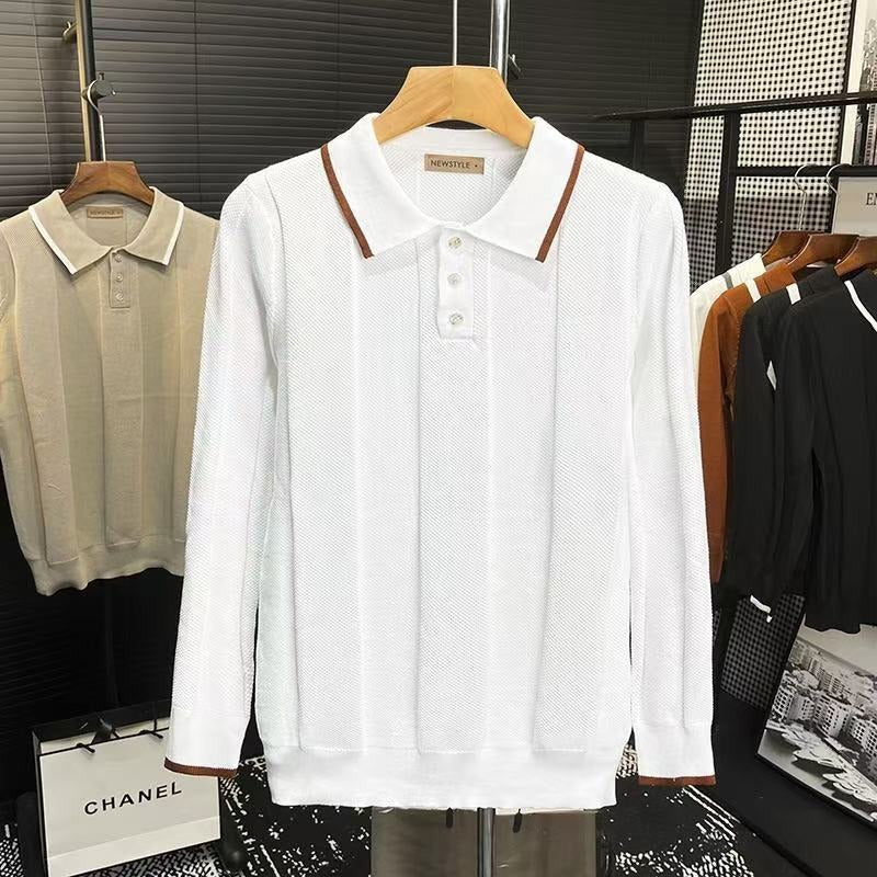POLO Shirt Collar Color-blocking Long Sleeve Knit Sweater