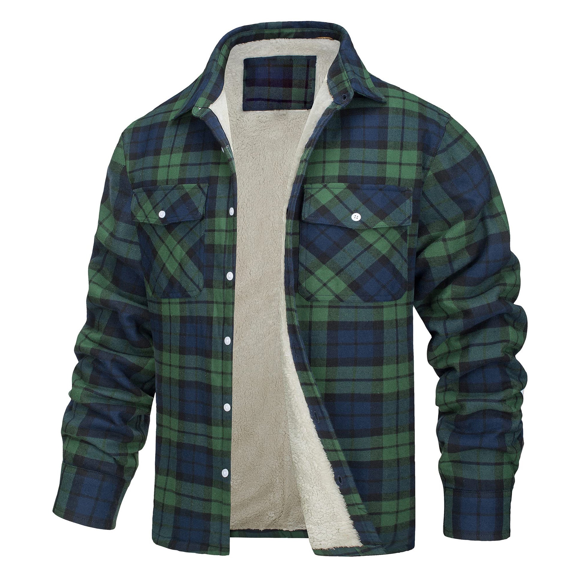 Men's Long Sleeve Lapel Plaid Thickened Shirt Jacket