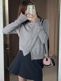 Gray Knitted Cardigan Women's Autumn Outerwear High-grade Sweater Coat