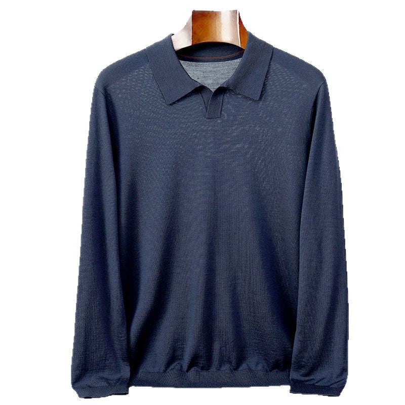 Men's Thin Worsted Pure Wool Sweater POLO Lapel Shirt