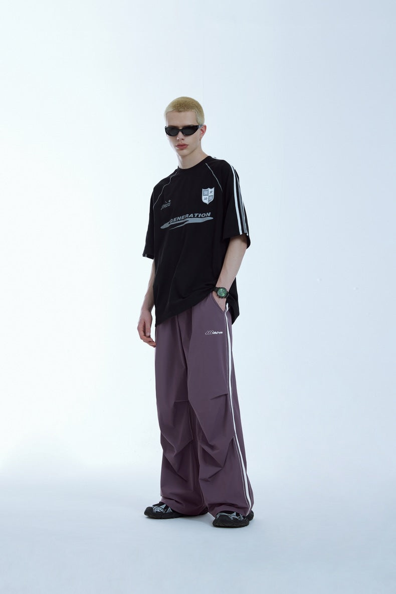 Summer New Bright Line Side Stripe Parachute Wide Leg Pants