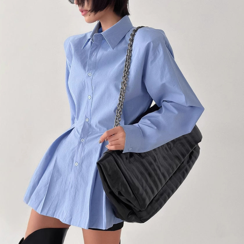 Temperament Commute All-match Cotton Shirt Long-sleeved Lace-up Top