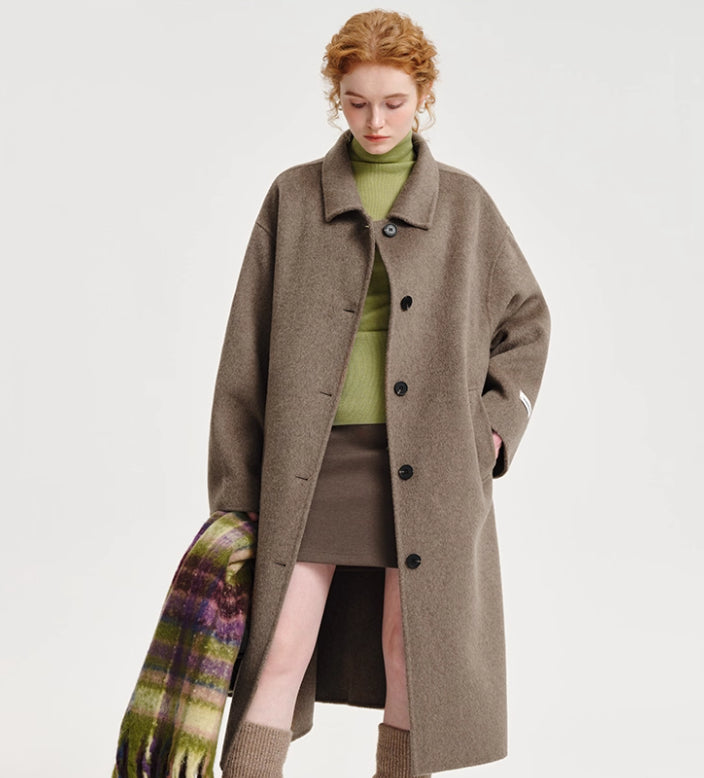 Double-sided Cashmere Lapel Wide Woolen Coat