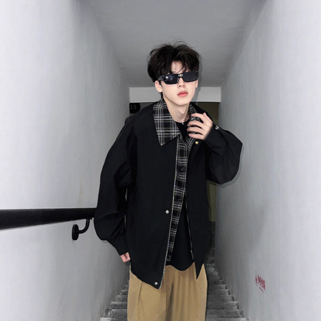 Men's Springautumn Maillard Outfit Fake Two-piece Jacket