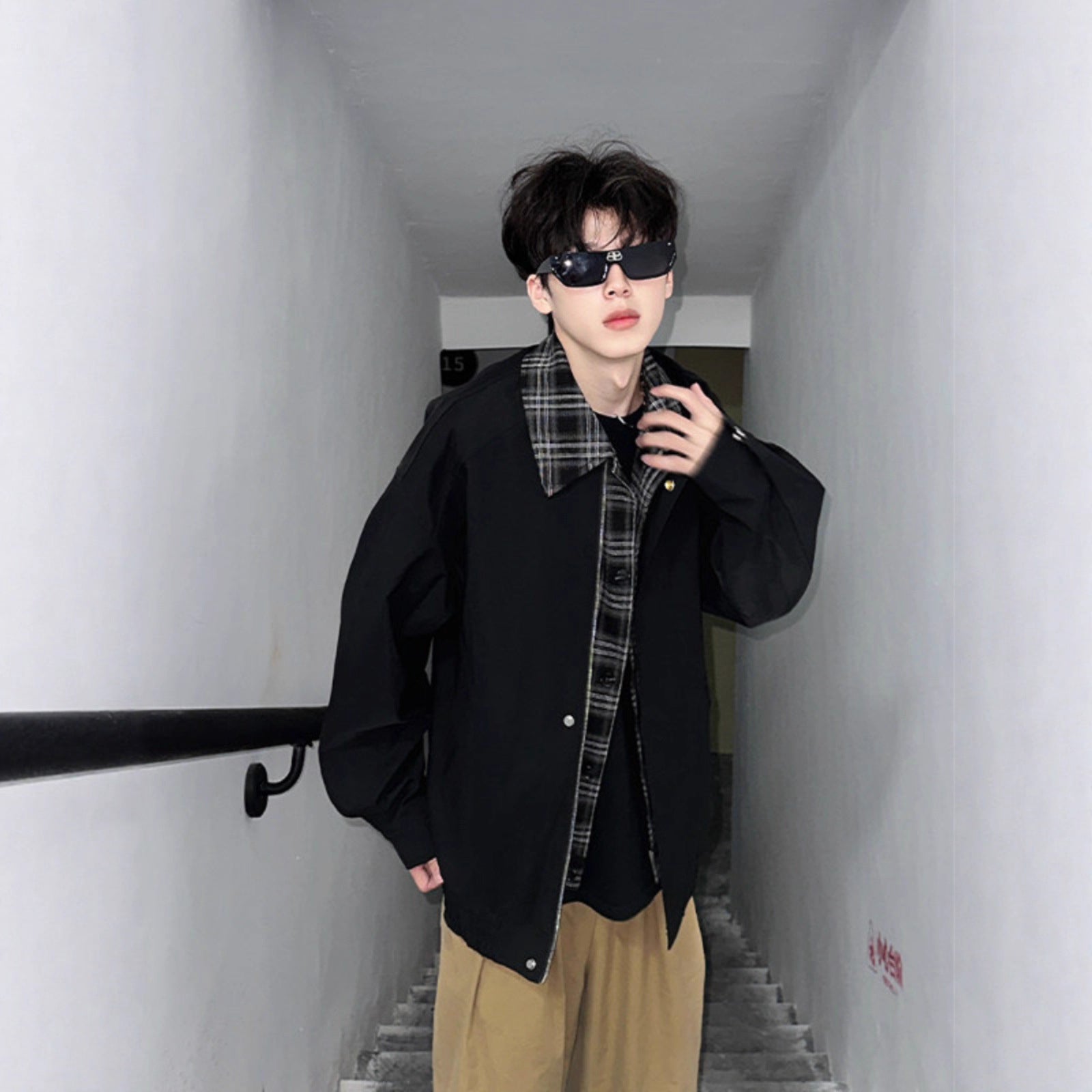 Men's Springautumn Maillard Outfit Fake Two-piece Jacket