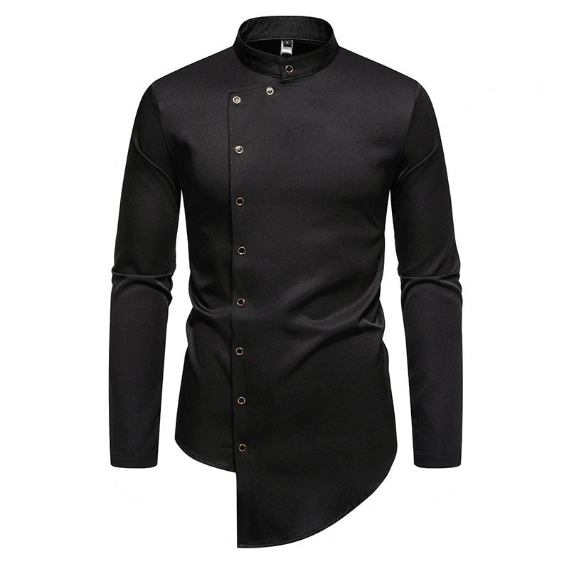 Fashionable Irregular Hem Stand Collar Men's Long-Sleeve Shirt