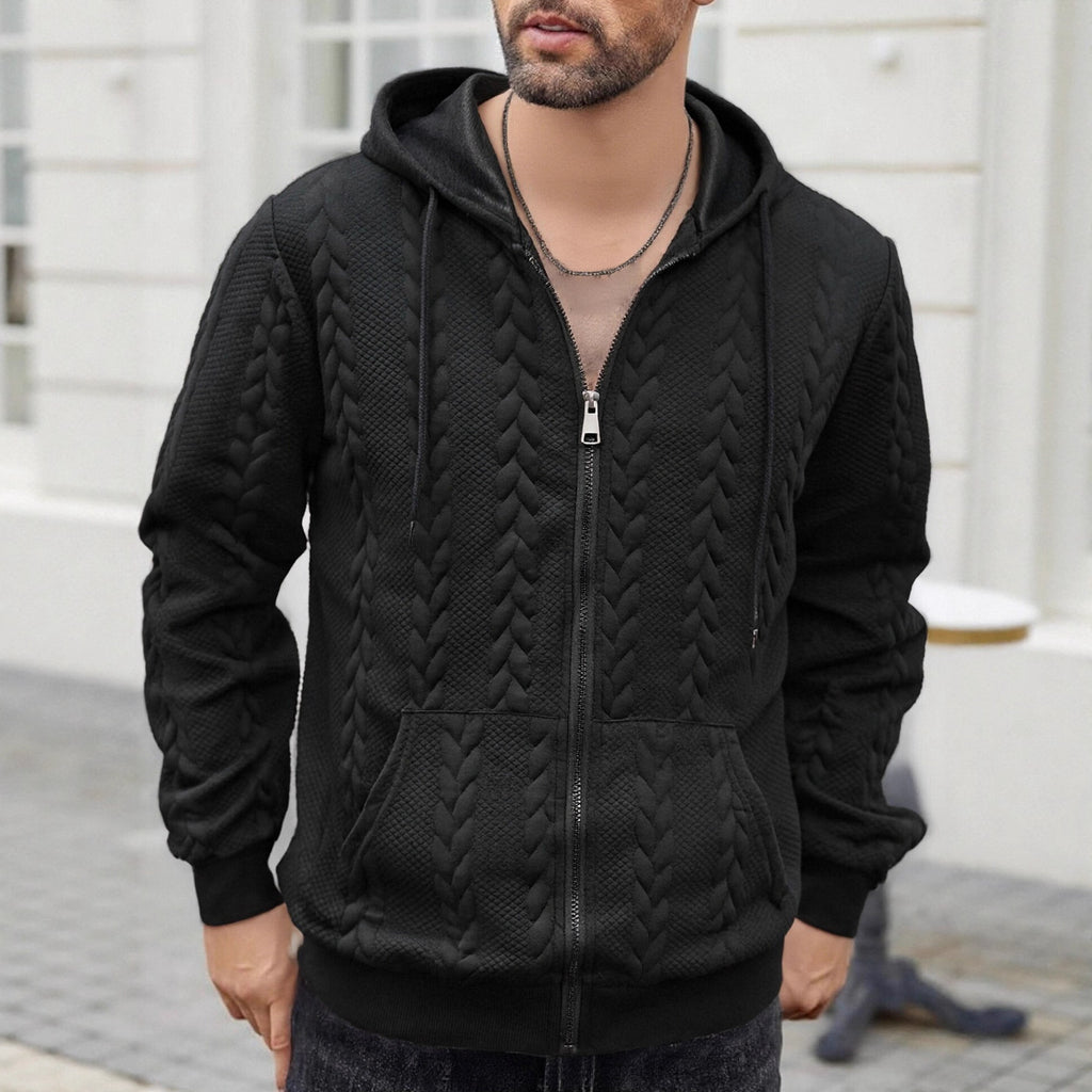 Men's Sporty Solid-Color Patterned Casual Hoodie Coat