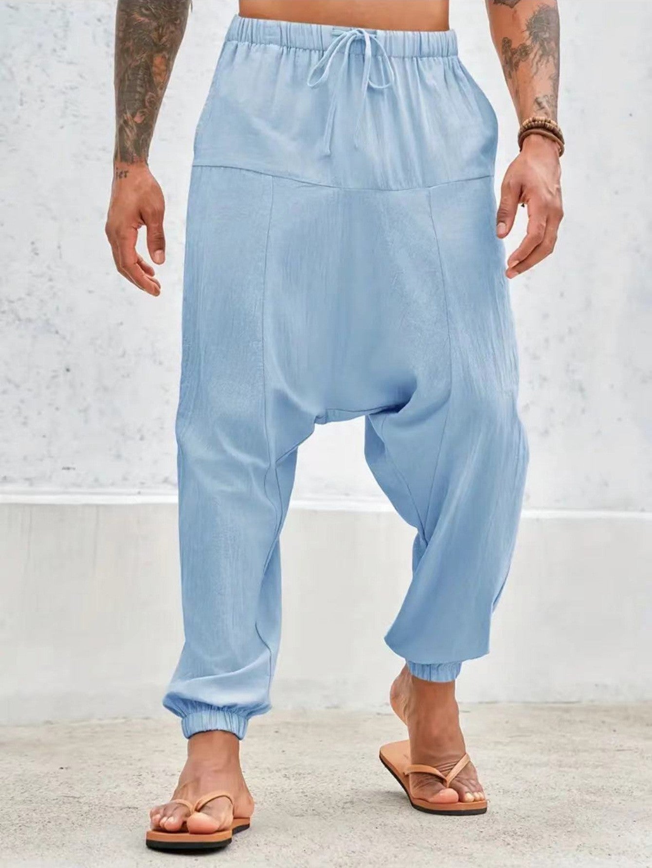 Summer Breathable Cuffed Pants Beach Straight-leg Pants Solid Color