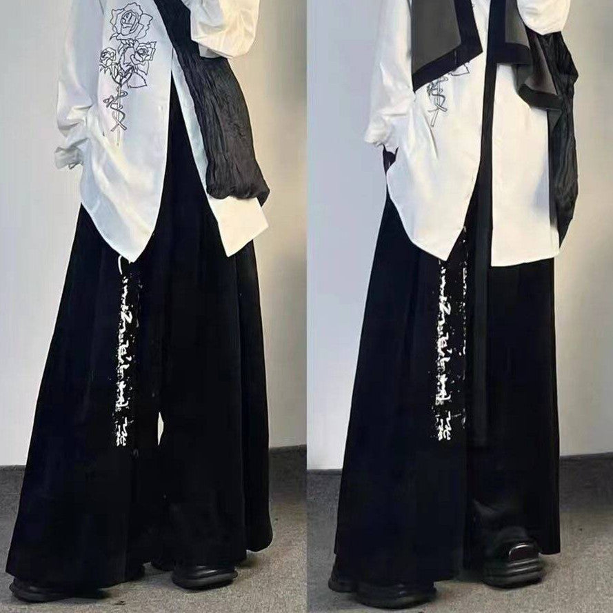 Chinese Retro Calligraphy Printing Drooping Wide-leg Pants Unisex Style
