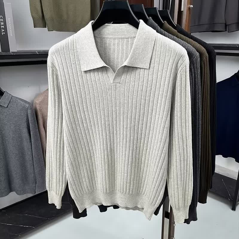 Men's Solid Color Cable Knit Collar Warm Sweater