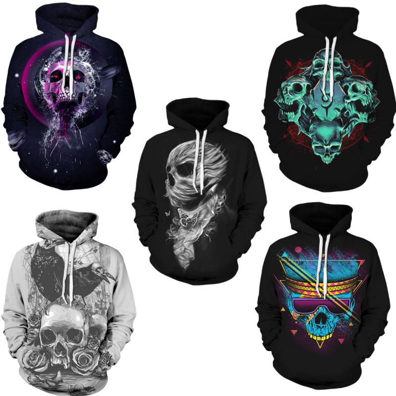 Halloween Skull Digital Print Hoodie